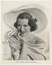 8p546 KITTY CARLISLE signed 8x10.25 still 1934 Paramount studio portrait wearing hat & satin gown!
