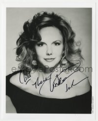 8p930 LINDA PURL signed 8x10 REPRO still 1980s sexy portrait with bare shoulders by Harry Langdon!