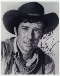 8p969 ROBERT FULLER signed 8x10 REPRO still 1980s great cowboy portrait from Wagon Train!