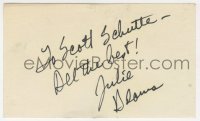 8p747 JULIE ADAMS signed 3x5 index card 1980s it can be framed & displayed with a repro!