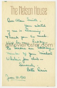 8p105 BETTE DAVIS signed letter 1937 thanking a fan for his charming sketch of her!