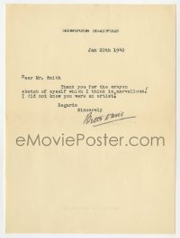 8p104 BETTE DAVIS signed letter 1940 thanking a fan for his marvelous crayon sketch of her!