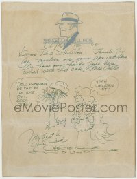 8p108 CHESTER GOULD signed letter + original cartoon art 1948 thanking Red Skelton for plug!