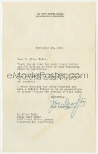 8p114 JOAN CRAWFORD signed letter 1950 telling fan about to come she'll try to arrange studio visit!