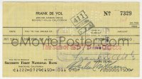 8p309 FRANK DE VOL signed 3x6 canceled check 1964 he paid $575 to his wife Grayce De Vol!