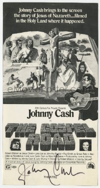 8p347 JOHNNY CASH signed 6x10 pressbook ad 1973 by Johnny Cash, from The Gospel Road!