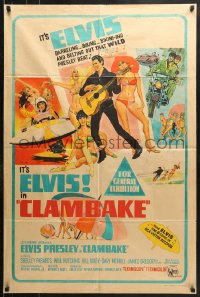 8r569 CLAMBAKE Aust 1sh 1967 McGinnis art of Elvis Presley in speed boat w/sexy babes, ultra-rare!