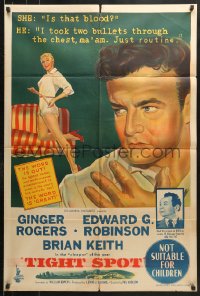8r667 TIGHT SPOT Aust 1sh 1955 art of Brian Keith & pretty Ginger Rogers, great tagline!