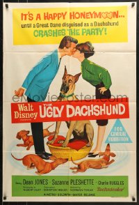 8r673 UGLY DACHSHUND Aust 1sh 1966 Walt Disney, great art of Great Dane with wiener dogs!