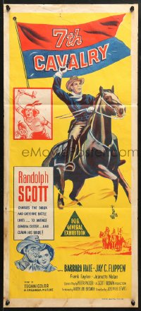 8r683 7th CAVALRY Aust daybill 1956 Randolph Scott at Little Big Horn, directed by Joseph H. Lewis!