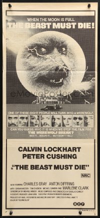 8r704 BEAST MUST DIE Aust daybill 1974 Peter Cushing, Calvin Lockhart, someone is a werewolf!