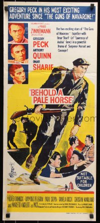 8r707 BEHOLD A PALE HORSE Aust daybill 1964 Gregory Peck, Anthony Quinn, cool different artwork!