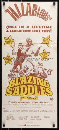 8r716 BLAZING SADDLES Aust daybill 1974 classic Mel Brooks western, wacky different art!