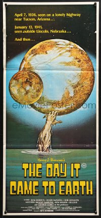 8r770 DAY IT CAME TO EARTH Aust daybill 1977 cool artwork of monster arm grabbing the planet!