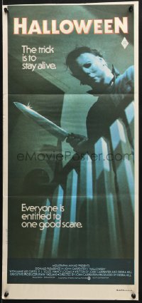 8r824 HALLOWEEN Aust daybill 1979 John Carpenter classic, great image, the trick is to stay alive!