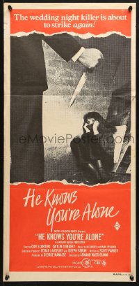 8r832 HE KNOWS YOU'RE ALONE Aust daybill 1981 every girl is frightened the night before her wedding!