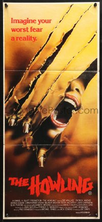 8r844 HOWLING Aust daybill 1981 Joe Dante, cool art of screaming female tranforming into a werewolf!