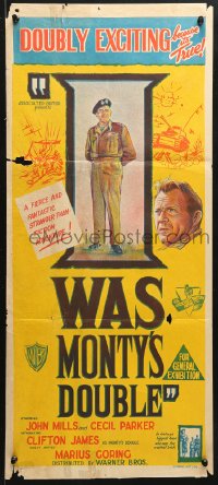 8r846 I WAS MONTY'S DOUBLE Aust daybill 1959 M.E. Clifton-James as himself, John Mills, cool art!