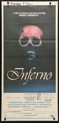 8r851 INFERNO Aust daybill 1980 Dario Argento horror, cool skull & bleeding mouth artwork!