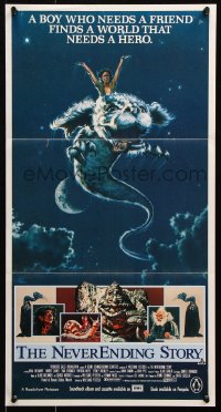 8r883 NEVERENDING STORY Aust daybill 1984 Petersen, fantasy art of Falcor & cast by Ezra Tucker!