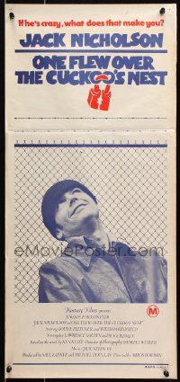8r889 ONE FLEW OVER THE CUCKOO'S NEST Aust daybill 1976 great c/u of Jack Nicholson, Forman classic