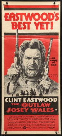 8r891 OUTLAW JOSEY WALES Aust daybill 1976 Clint Eastwood, cool double-fisted artwork!