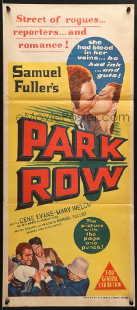 8r895 PARK ROW Aust daybill 1952 Mary Welch had blood in her veins, Gene Evans had ink in his guts!