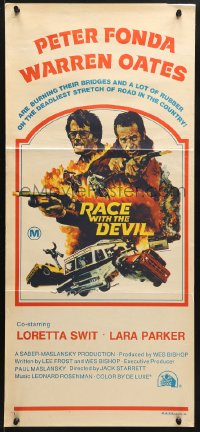 8r903 RACE WITH THE DEVIL Aust daybill 1975 Peter Fonda & Warren Oates are burning bridges & rubber!