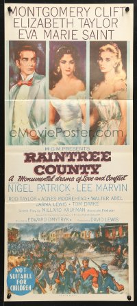 8r905 RAINTREE COUNTY Aust daybill 1958 art of Montgomery Clift, Elizabeth Taylor & Eva Marie Saint!