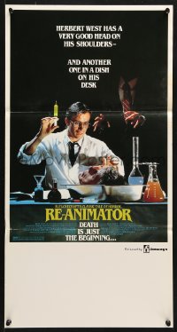 8r910 RE-ANIMATOR Aust daybill 1986 image of mad scientist Jeffrey Combs with severed head in bowl!