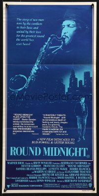 8r923 ROUND MIDNIGHT Aust daybill 1986 Dexter Gordon with saxophone, Bertrand Tavernier