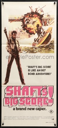 8r933 SHAFT'S BIG SCORE Aust daybill 1972 great art of mean Richard Roundtree with big gun by Solie