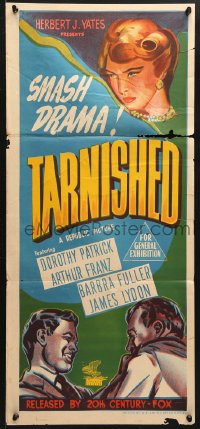 8r965 TARNISHED Aust daybill 1950 Dorothy Patrick, Arthur Franz & Babra Fuller in smash drama!
