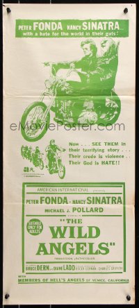 8r992 WILD ANGELS Aust daybill 1966 biker Peter Fonda & sexy Nancy Sinatra on motorcycle!