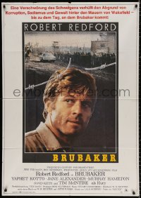 8r233 BRUBAKER German 33x47 1980 warden Robert Redford is the most wanted man in Wakefield prison!