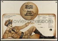 8r243 GREAT DICTATOR German 33x47 R1973 best art of Charlie Chaplin & Earth by Friedel Schmidt!