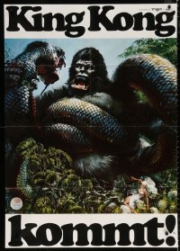 8r246 KING KONG teaser German 33x47 1976 art of the BIG ape fighting enormous snake by John Berkey!