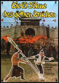 8r382 HEROIC ONES German 1973 Shi san tai bao, image of David Chiang & Bolo Yeung in combat!