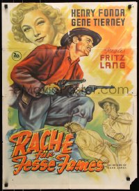 8r465 RETURN OF FRANK JAMES German 1952 different art of Fonda & Tierney by Bonne, Fritz Lang!
