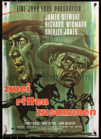 8r520 TWO RODE TOGETHER German 1961 John Ford, art of James Stewart, Richard Widmark & horses!