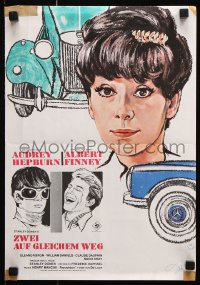 8r227 TWO FOR THE ROAD German 12x17 1967 different art of Audrey Hepburn & Albert Finney!