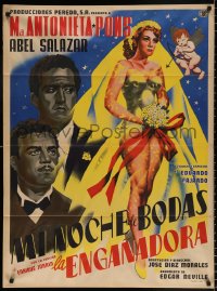 8r093 LA ENGANADORA Mexican poster 1955 beautiful bride being shot by Cupid, The Deceiver!