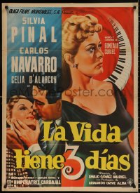 8r095 LA VIDA TIENE 3 DIAS Mexican poster 1955 art of sexy Silvia Pinal & Carlos Navarro!