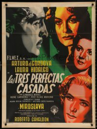8r097 LAS TRES PERFECTAS CASADAS Mexican poster 1952 Renau art of Arturo de Cordova & pretty women!