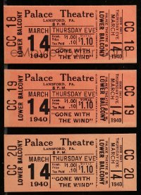 8s080 GONE WITH THE WIND group of 3 2x4 tickets 1940 lower balcony seats at Palace Theatre in PA!