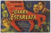8s274 SCARLET CLAW Spanish herald 1946 art of Basil Rathbone as Sherlock Holmes & Bruce as Watson!