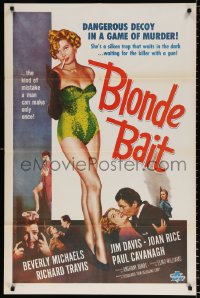 8t098 BLONDE BAIT 1sh R1950s full-length sexy smoking bad girl Beverly Michaels is a silken trap!