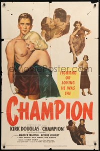 8t150 CHAMPION 1sh 1949 art of boxer Kirk Douglas with Marilyn Maxwell, boxing classic!