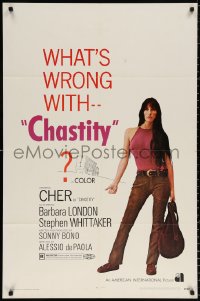 8t153 CHASTITY 1sh 1969 AIP, written & produced by Sonny Bono, hitchhiking Cher!