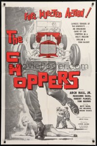 8t159 CHOPPERS 1sh 1962 cool art of punk stealing hot rod, lawless terrors of the highways!